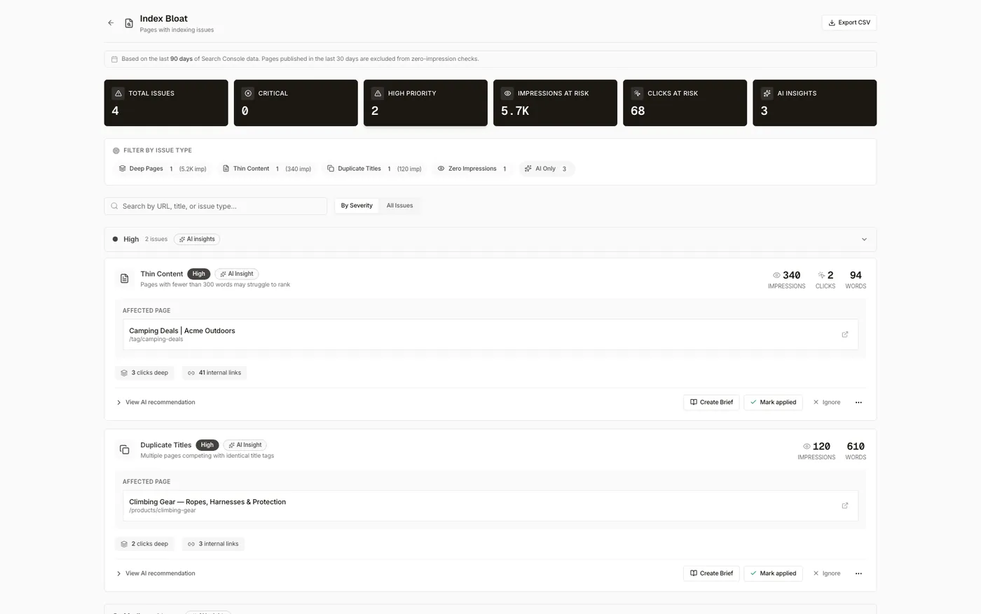 The Index Bloat analyzer in Searchscope